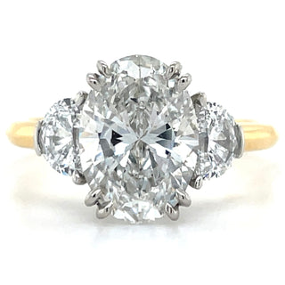 Misha -18ct Yellow Gold 3.13ct Laboratory Grown Oval Diamond EngagemenT Ring With Half Moon Side Stones