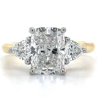 Isla - 18ct Yellow Gold Laboratory Grown 2.45ct Elongated Cushion Cut Diamond Engagement Ring With Pear Side Stones