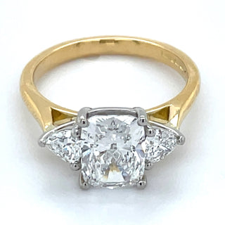 Isla - 18ct Yellow Gold Laboratory Grown 2.48ct Elongated Cushion Cut Diamond Engagement Ring With Trillion Side Stones