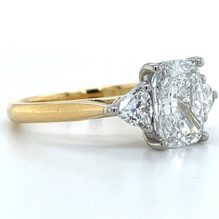 Isla - 18ct Yellow Gold Laboratory Grown 2.48ct Elongated Cushion Cut Diamond Engagement Ring With Trillion Side Stones