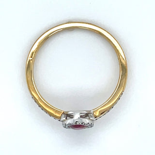 9ct Yellow Gold Oval Ruby And Diamond Halo With Diamond Set Shoulders Ring