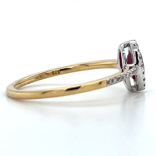 9ct Yellow Gold Oval Ruby And Diamond Halo With Diamond Set Shoulders Ring