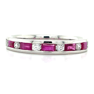 18ct White Gold 0.18ct Diamond And Ruby Band