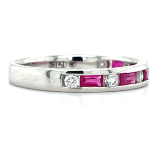 18ct White Gold 0.18ct Diamond And Ruby Band
