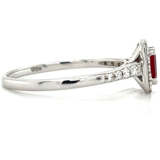 9ct White Gold 0.55ct Earth Grown Ruby and 0.10ct Diamond Halo Ring