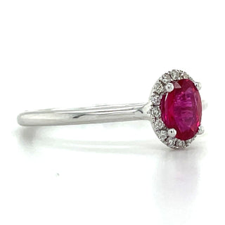 18ct White Gold Ruby And Diamond Halo Ring