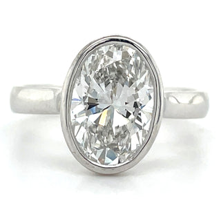 Mila - Platinum 3.02ct Laboratory Grown Oval Cut Bezel Set Diamond Solitaire Engagement Ring