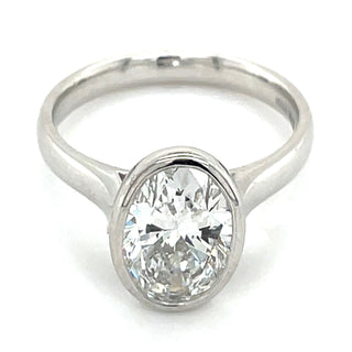 Mila - Platinum 3.02ct Laboratory Grown Oval Cut Bezel Set Diamond Solitaire Engagement Ring