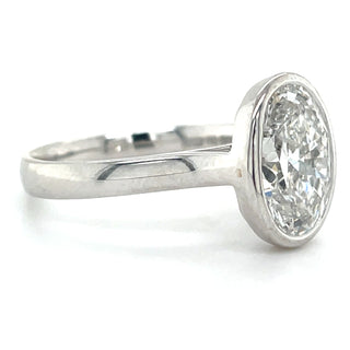 Mila - Platinum 3.02ct Laboratory Grown Oval Cut Bezel Set Diamond Solitaire Engagement Ring