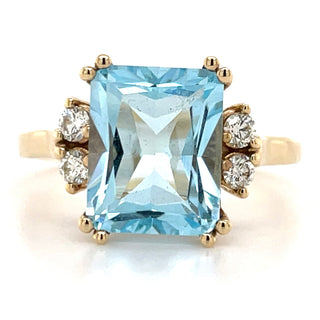 9ct Yellow Gold Earth Grown 3ct Sky Blue Topaz & Diamond Ring