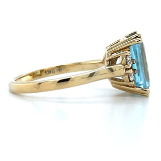 9ct Yellow Gold Earth Grown 3ct Sky Blue Topaz & Diamond Ring