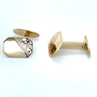 Vintage 9ct Yellow Gold Half Engraved Detail Cufflinks