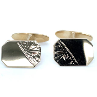 Vintage 9ct Yellow Gold Half Engraved Detail Cufflinks