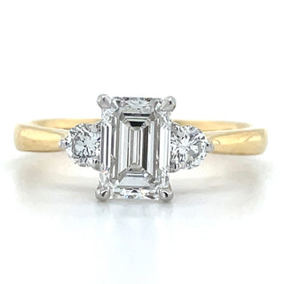 Annalise - 18ct Yellow Gold 1.21ct Laboratory Grown Emerald Cut Diamond Engagement Ring With Round Side Stones