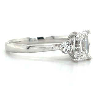 Chiara - Platinum 1.24ct Laboratory Grown Emerald Cut Diamond Engagement Ring With Round Side Stones