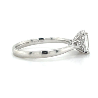 Chiara - Platinum 1.24ct Laboratory Grown Emerald Cut Diamond Engagement Ring With Round Side Stones