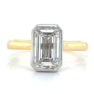 Liana - 18ct Yellow Gold 2.06ct Laboratory Grown Emerald Cut Diamond Bezel Set Solitaire Engagement Ring.
