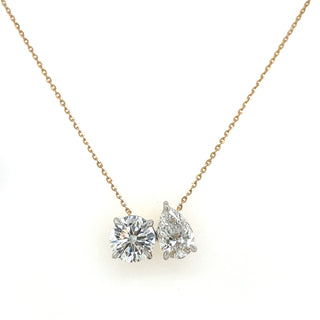9ct Yellow Gold 2.60 / 2.61ct Laboratory Grown Pear & Round Diamond Toi Et Moi Pendant