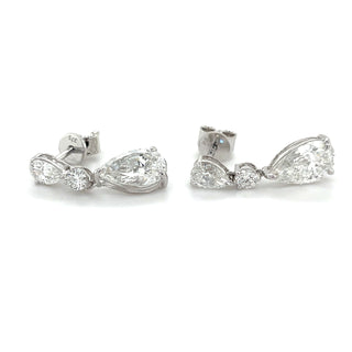 9ct White Gold 2.90ct Laboratory Grown Pear & Round Diamond Drop Earrings