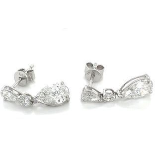 9ct White Gold 2.90ct Laboratory Grown Pear & Round Diamond Drop Earrings
