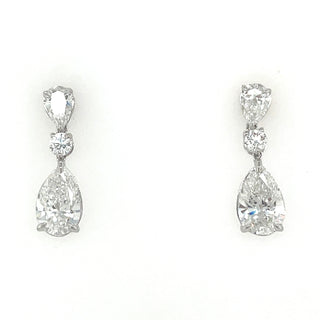 9ct White Gold 2.90ct Laboratory Grown Pear & Round Diamond Drop Earrings