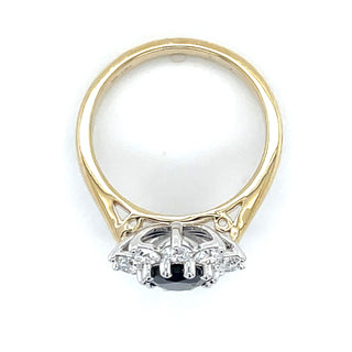 9ct Yellow Gold Laboratory Grown 1.75ct Oval Sapphire & 1.09ct Diamond Cluster Ring