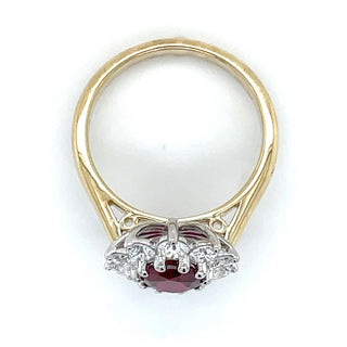 9ct Yellow Gold Laboratory Grown 1.39ct Oval Ruby & 1.04ct Diamond Cluster Ring
