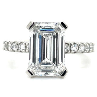 Valentina - Platinum 3.36ct Laboratory Grown Emerald Cut Solitaire Diamond Engagement Ring With Castle Set Shoulders