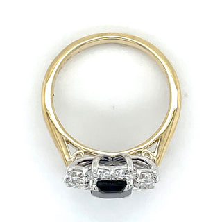 9ct Yellow Gold Laboratory Grown 2.44ct Emerald Cut Sapphire & 1.56ct Diamond Halo Ring