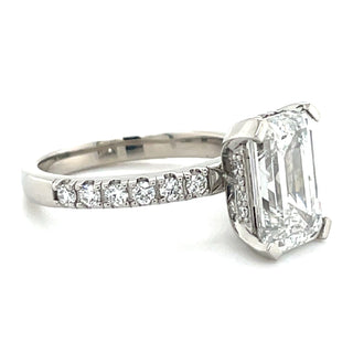 Valentina - Platinum 3.36ct Laboratory Grown Emerald Cut Solitaire Diamond Engagement Ring With Castle Set Shoulders