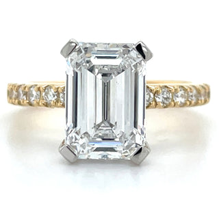 Delphine - 18ct Yellow Gold 3.41ct Laboratory Grown Emerald Cut Solitaire Diamond Engagement Ring With Castle Set Shoulders