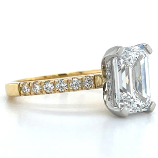 Delphine - 18ct Yellow Gold 3.41ct Laboratory Grown Emerald Cut Solitaire Diamond Engagement Ring With Castle Set Shoulders