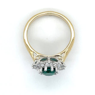 9ct Yellow Gold Laboratory Grown 1.24ct Oval Emerald & 1.04ct Diamond Cluster Ring