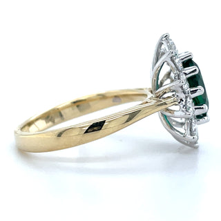 9ct Yellow Gold Laboratory Grown 1.24ct Oval Emerald & 1.04ct Diamond Cluster Ring