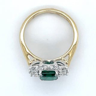 9ct Yellow Gold Laboratory Grown 1.23ct Emerald Cut Emerald & 1.58ct Diamond Halo Ring