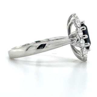 9ct White Gold Laboratory Grown 1.34ct Oval Sapphire & 1.06ct Diamond Cluster Ring