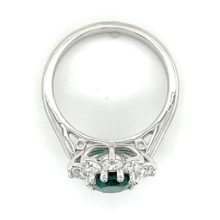 9ct White Gold Laboratory Grown 1.17ct Oval Emerald & 1.05ct Diamond Cluster Ring