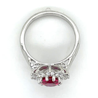 9ct White Gold Laboratory Grown 1.99ct Oval Ruby & 1.02ct Diamond Cluster Ring