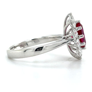 9ct White Gold Laboratory Grown 1.99ct Oval Ruby & 1.02ct Diamond Cluster Ring