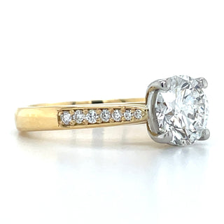 Laoise - 18ct Yellow Gold 1.70ct Laboratory Grown Round Solitaire Diamond Engagement Ring With Pave Set Shoulders