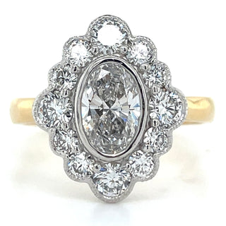 Lenore - 18ct Yellow Gold 1.94ct Oval Milgrain Edge Halo Laboratory Grown Diamond Engagement Ring