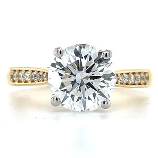 Laoise - 18ct Yellow Gold 2.14 / 2.16ct Laboratory Grown Round Solitaire Diamond Engagement Ring With Pave Set Shoulders