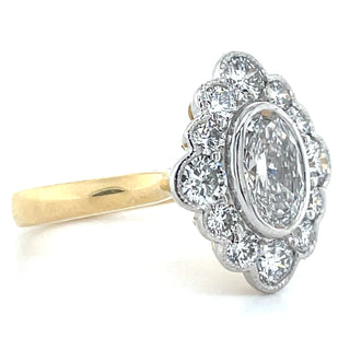 Lenore - 18ct Yellow Gold 1.94ct Oval Milgrain Edge Halo Laboratory Grown Diamond Engagement Ring