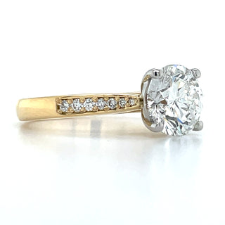 Laoise - 18ct Yellow Gold 2.14 / 2.16ct Laboratory Grown Round Solitaire Diamond Engagement Ring With Pave Set Shoulders