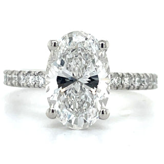 Alma - Platinum 2.94ct Laboratory Grown Oval Solitaire Diamond Engagement Ring With Hidden Halo And Castle Set Shoulders