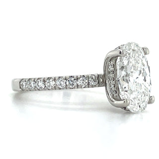 Alma - Platinum 2.94ct Laboratory Grown Oval Solitaire Diamond Engagement Ring With Hidden Halo And Castle Set Shoulders