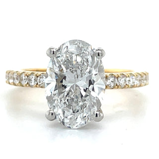 Valencia - 18ct Yellow Gold Laboratory Grown 3.00ct / 3.01ct Oval Solitaire With Hidden Halo Engagement Ring And Castle Set Shoulders