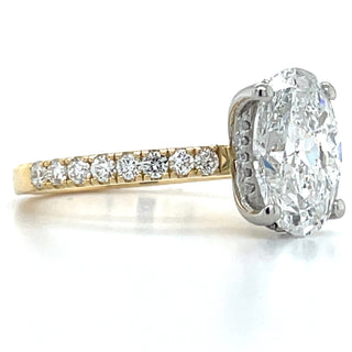 Valencia - 18ct Yellow Gold Laboratory Grown 3.00ct / 3.01ct Oval Solitaire With Hidden Halo Engagement Ring And Castle Set Shoulders