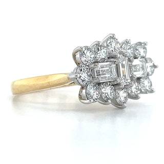 18ct Yellow Gold 2.37ct Laboratory Grown Round & Emerald Cut Cluster Ring