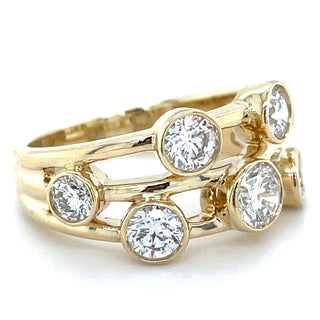 9ct Yellow Gold 1.59ct Laboratory Grown Triple Split Band Scattered Bezel Set Diamond Ring